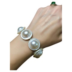 Bracelet de perles de Mabe rondes, blanches et crème, très brillantes et naturelles