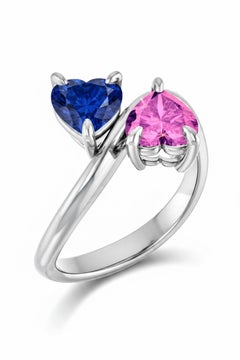 Zwei Herz Verlobungsring Saphire 18K Weißgold