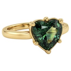 3.65 Carat Heart-Shaped Bi- Color Yellowish-Green Sapphire Solitaire Ring in 18K