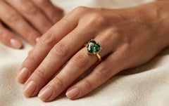 3.65 Carat Heart-Shaped Bi- Color Yellowish-Green Sapphire Solitaire Ring in 18K