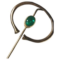 Colombian Emerald Oval-Cut Stick Pin Vintange, Gold