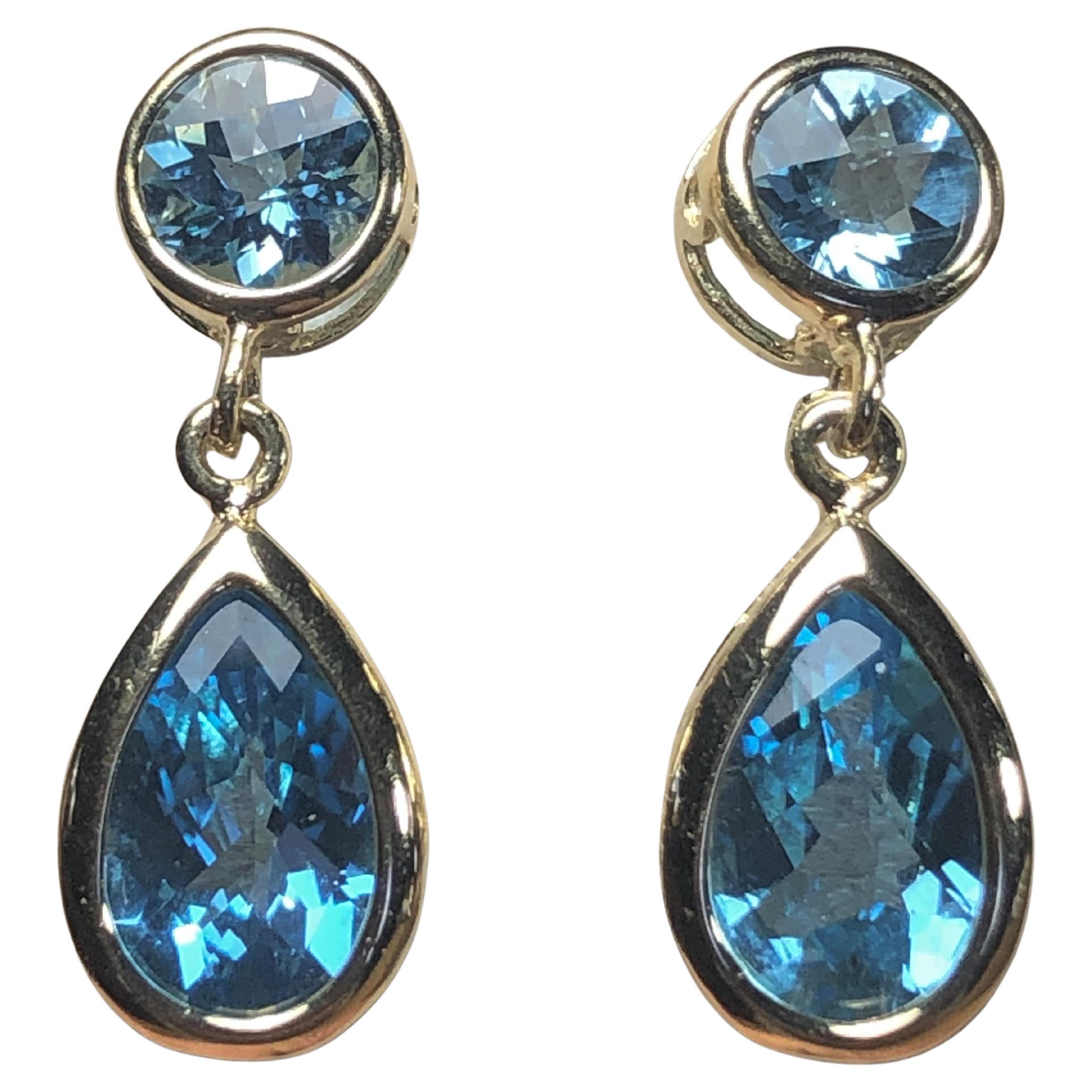 Topazio blu vivo a forma di pera Orecchino pendente in oro giallo 14K