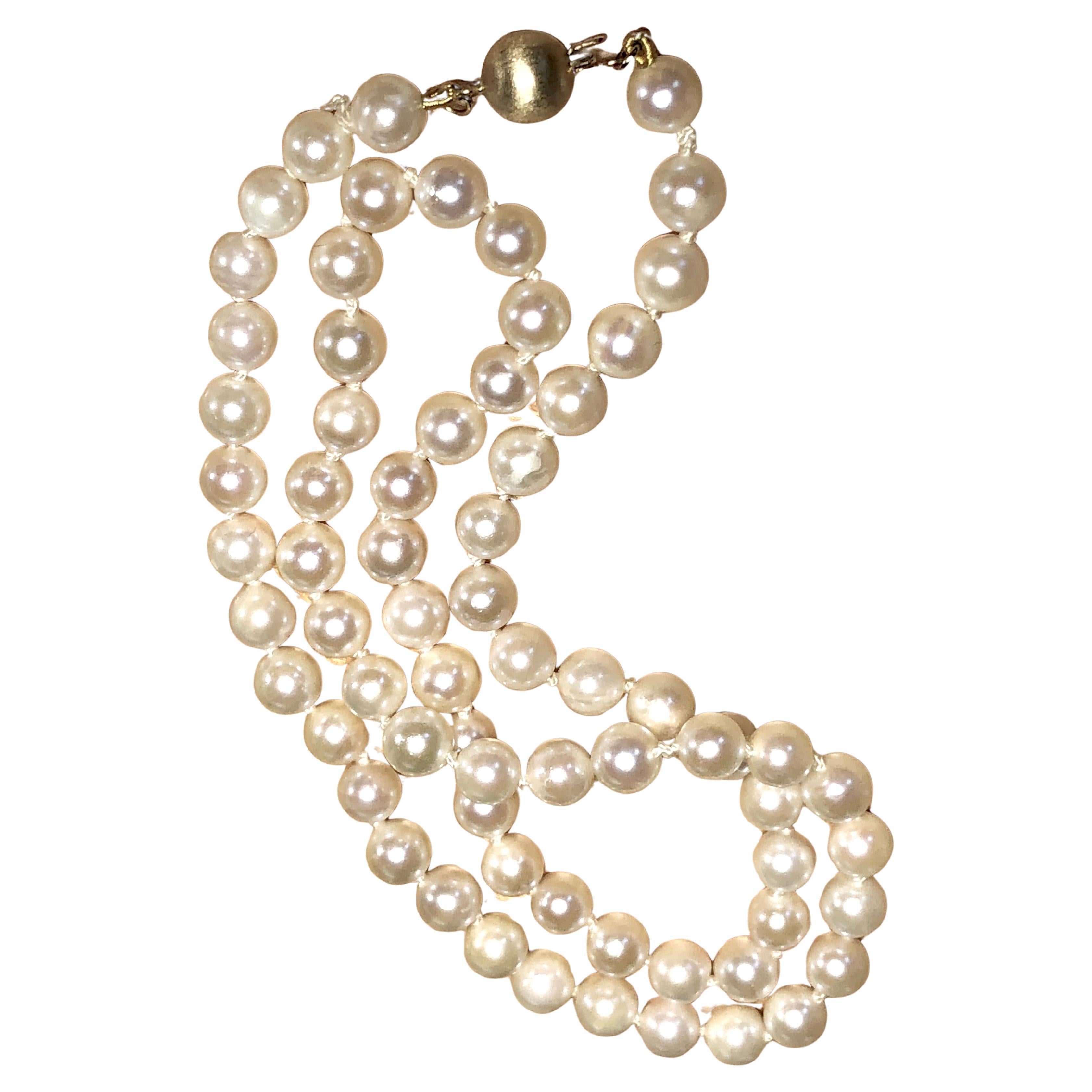 Or jaune 14 carats Perle de culture Akoya 5.5mm  Collier
