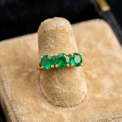 Three Round Natural Colombian Emerald Ring 18K Yellow Gold