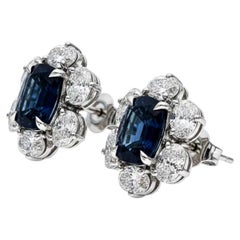 The Midnight Bloom Cushion-Cut Sapphire and Floral Diamond Stud Earrings