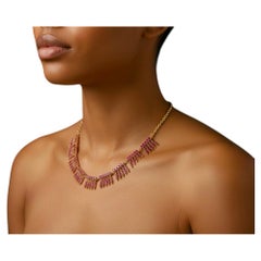 Sun-Drenched Ruby Leaf Garland Necklace 18K yellow gold