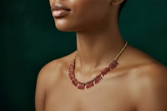 Sun-Drenched Ruby Leaf Garland Necklace 18K yellow gold