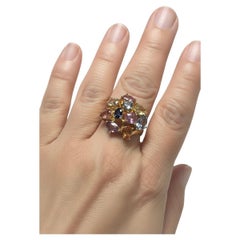 6.50 Carat Multi Colored Cocktail Sapphire Ring 18k Yellow Gold