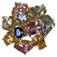 5,50 Karat Mehrfarbiger Cocktail Saphir Ring 18k Gelbgold
