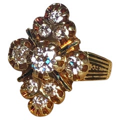 Victorian 14K Gold Old Mine Cut Diamond Cluster Ring, Circa 1880