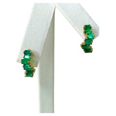 Colombian Muzo Emerald Huggies Earrings, 18K Yellow Gold