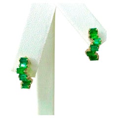 Colombian Muzo Emerald Huggies Earrings, 18K Yellow Gold