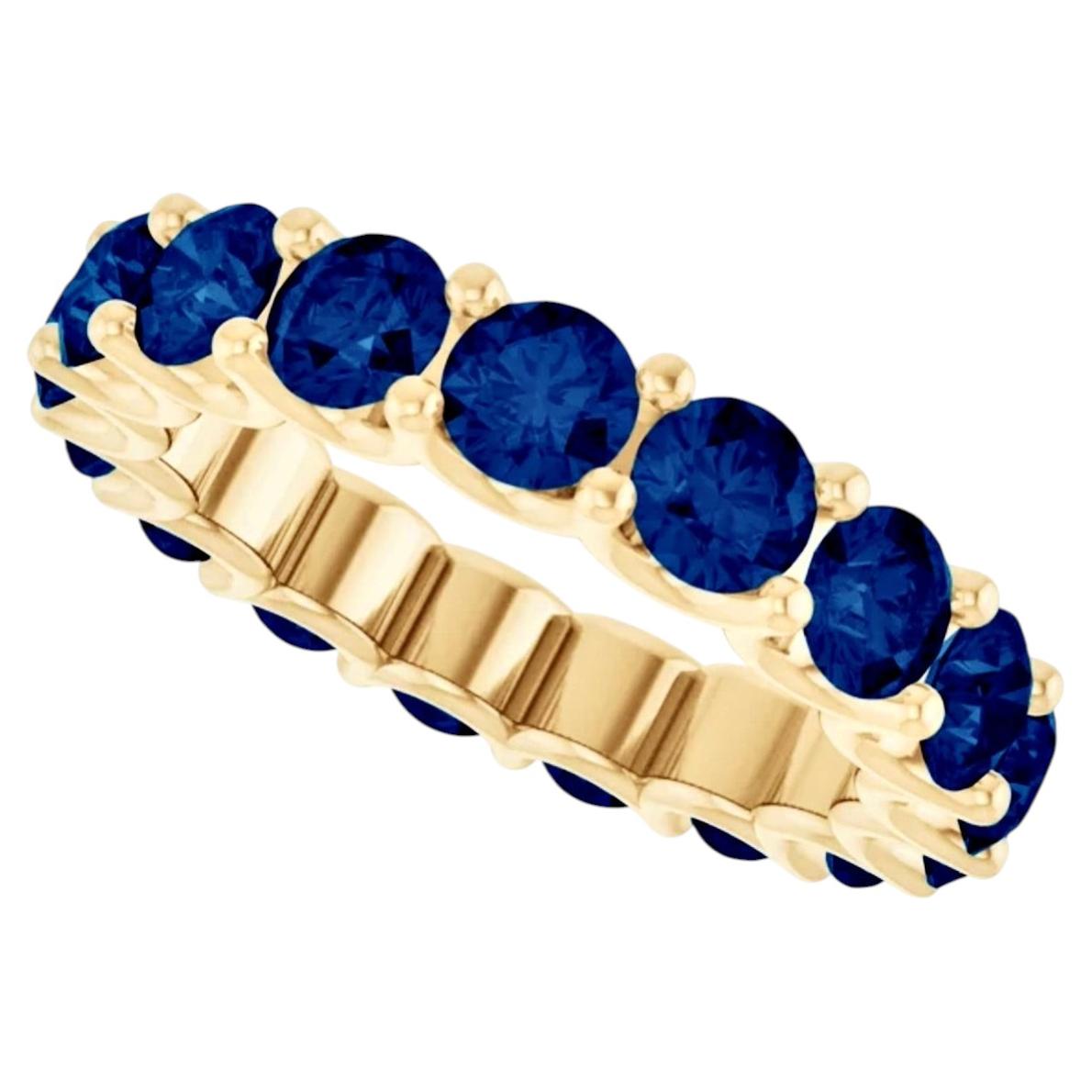 Royal Blue Sapphire Eternity Band Ring in 18K Yellow Gold