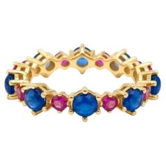 Anillo Eterno Alternante de Zafiro y Rubí, 2,20 Quilates Oro Amarillo 14K