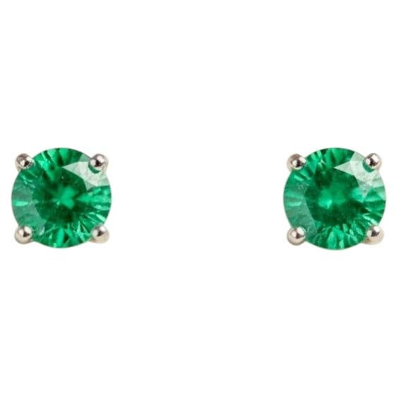 Orecchini a bottone con smeraldi colombiani naturali rotondi in oro bianco 18 carati, 0,30 ct.
