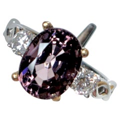 4.93 Carat Spinel and Diamond Three-Stone Engagement Ring, No Heat