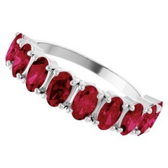 2.80 Carat Natural Ruby Oval Cut Half Eternity Band in 18K Gold