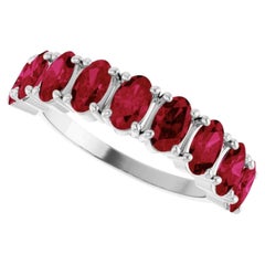2.80 Carat Natural Ruby Oval Cut Half Eternity Band in 18K Gold