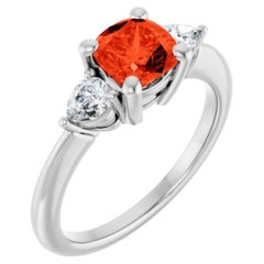 Cushion Cut Red Orange Sapphire Diamond Engagement Ring 14K Gold