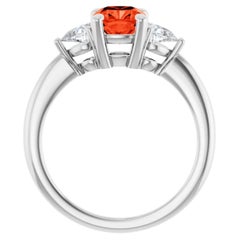 Cushion Cut Red Orange Sapphire Diamond Engagement Ring 14K Gold