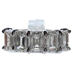 GIA-zertifizierter, natürlicher Platinring mit 4,5 Karat Diamanten im Smaragdschliff (5 Steine) – Halb-Eternity-Ring