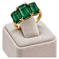 Colombian Emerald 18K Yellow Gold Three Stone Engagement Ring, 4.30 Ct