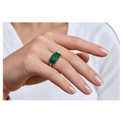 Colombian Emerald 18K Yellow Gold Three Stone Engagement Ring, 4.30 Ct