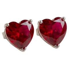 Heart Shape Ruby Stud Earrings 14K Gold