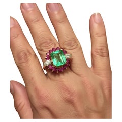 Certified 7.14 Carat Colombian Emerald Diamond & Ruby Cocktail Ring