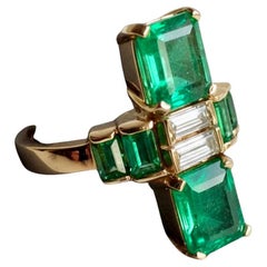 4,24 Karat feiner kolumbianischer Smaragd Diamant Art Deco Stil Ring 18K