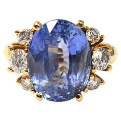 10.80 Carat Certified Natural Unheated Blue Sapphire and Diamond Gold Ring