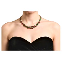 One of a Kind 61 Carat Emerald Ruby Diamond Necklace in 18K Gold