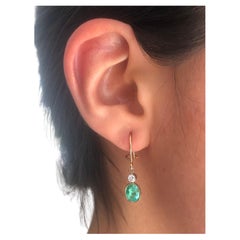 2.60 Carat Natural Colombian Emerald Diamond Drop Earrings 18 Karat Gold