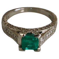 Bague de fiançailles diamant émeraude colombienne de 1,65 carat