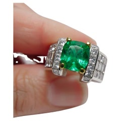 7.56 Carat Fine Natural Colombian Emerald Diamond Ring 18K Unisex