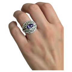 Anello in oro bianco 18 carati con tanzanite, smeraldo e diamanti, 3,61 carati, USA