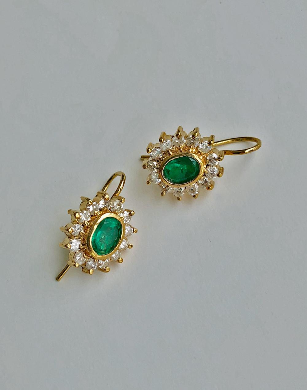 Edwardian 3.70 Carat Natural Colombian Emerald and Diamond Earrings 18 Karat Gold