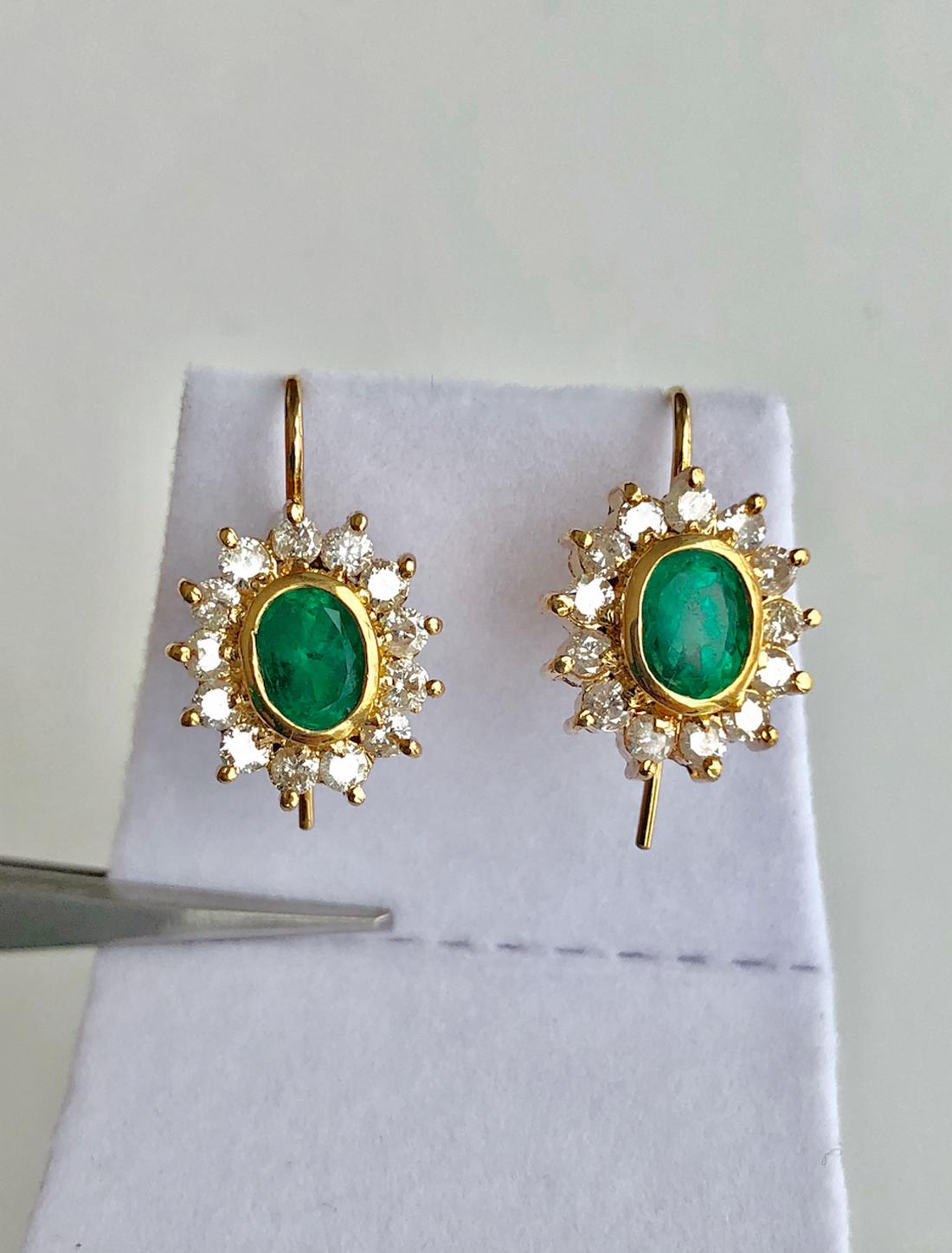 3.70 Carat Natural Colombian Emerald and Diamond Earrings 18 Karat Gold 2