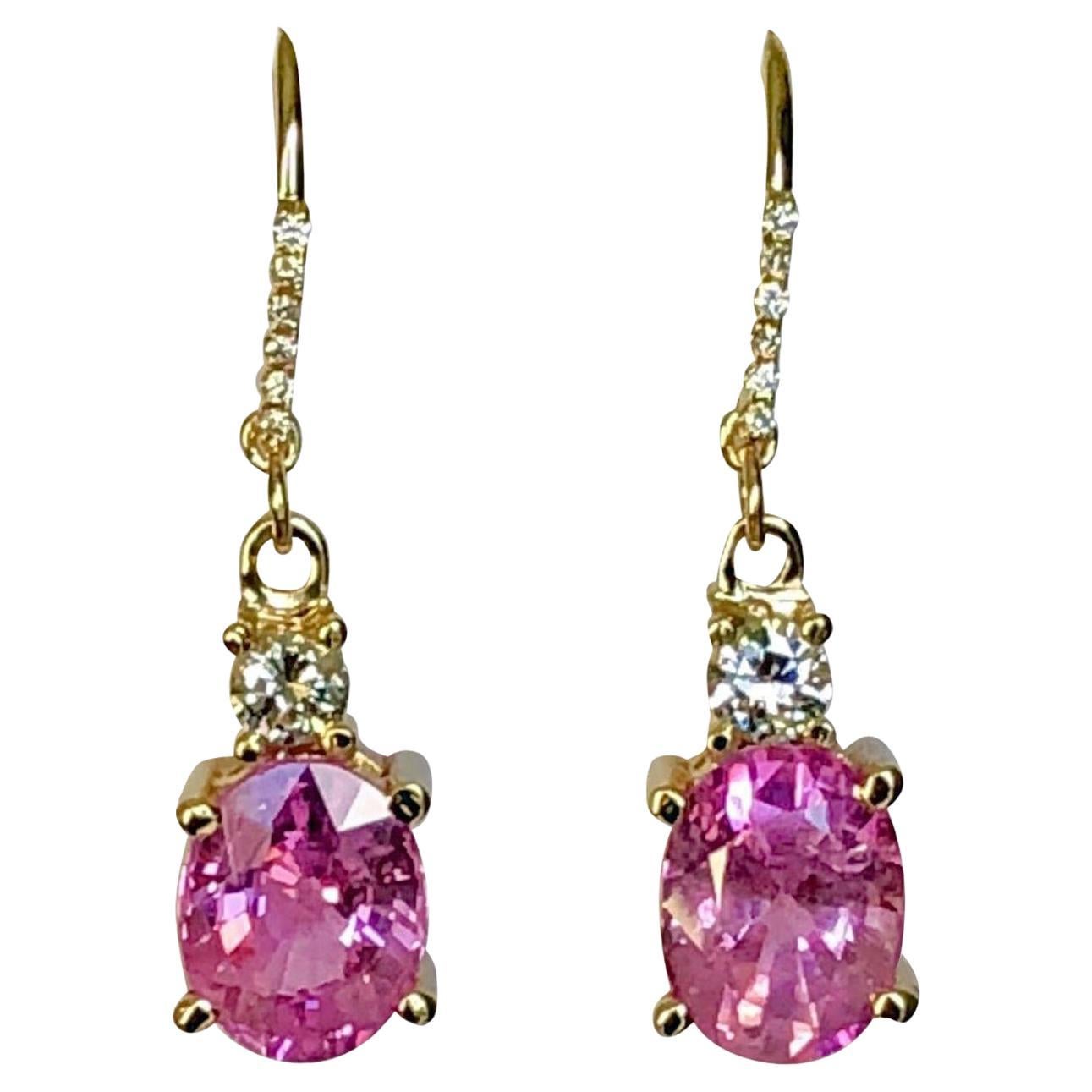 7.25 Carat Natural Burma Pink Sapphire Diamond Earrings 18 Karat For Sale