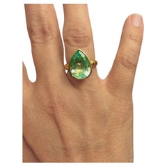 4.5 Carat Pear Cut Natural Colombian Emerald Solitaire Ring 18 Karat