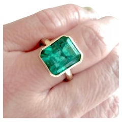 GIA 6.80 Carat Natural Colombian Emerald Solitaire Ring 18K Gold