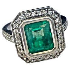 Colombian Emerald Diamond Art Deco Style Engagement Style Ring