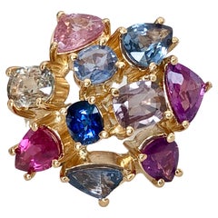 5.67 Carat Untreated Multicolor Sapphire Ring in 18k Yellow Gold