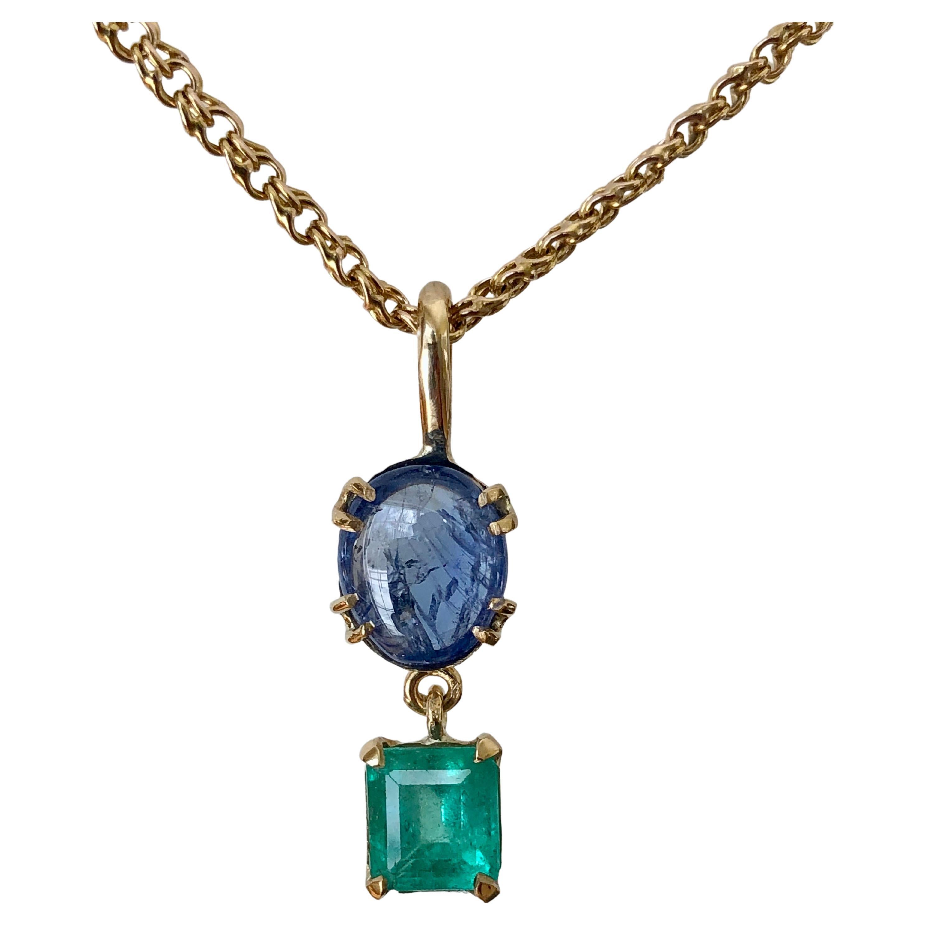 6.20 Carat Vintage Sapphire Emerald Drop Necklace 18 Karat