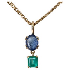 6.20 Carat Vintage Sapphire Emerald Drop Necklace 18 Karat