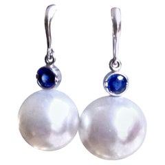 South Sea Pearl and Blue Sapphire Drop Earrings 