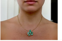 12.34 Carats Natural Colombian Emerald Diamond Pendant Necklace 18K Gold