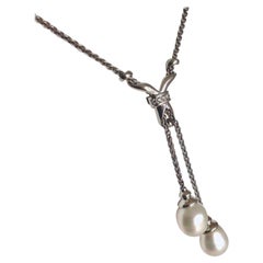 18 Karat White Gold South Sea Pearl Diamond Tassel Necklace