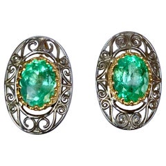 Pendientes Esmeralda Colombiana Estilo Antiguo Platino 18K 4,00 Quilates