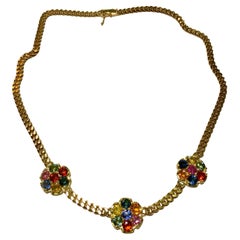 18K Yellow Gold Sapphire Cluster "Fleurette" Station Necklace